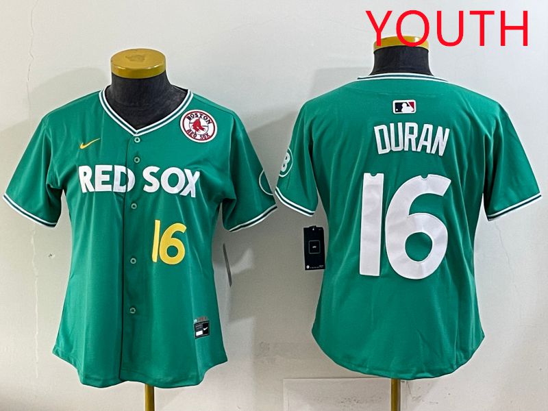 Youth 2025 Boston Red Sox 16 Duran Dark Green Joint Name Nike MLB Jersey style 6
